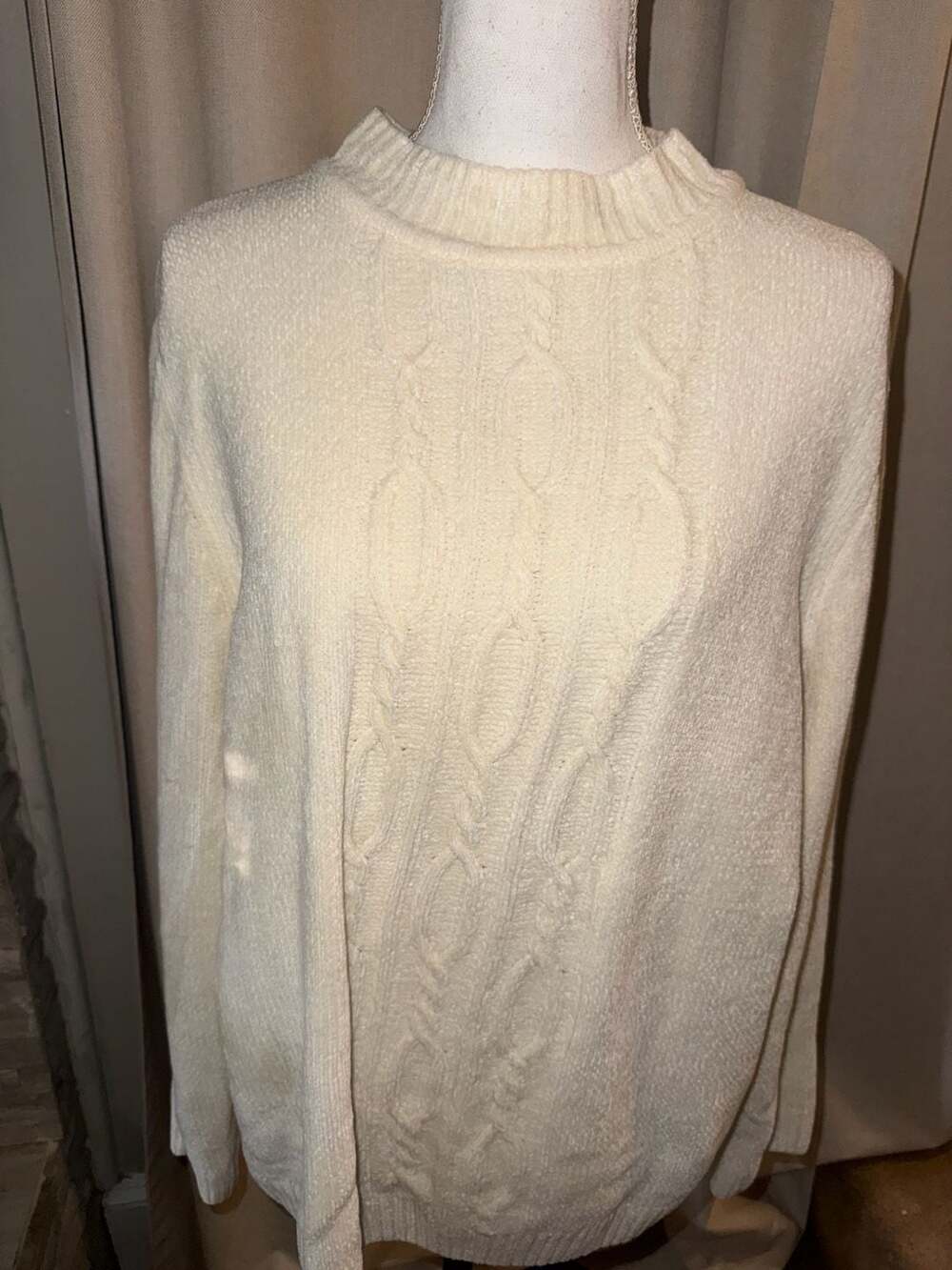 Alfred Dunner Sweater XL Ivory Cable Knit Turtleneck Long Sleeve